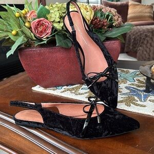 INTENTIONALLY BLANK SEVENTH VELVET SLINGBACK FLATS BLACK POINTED TOE BOW VINTAGE